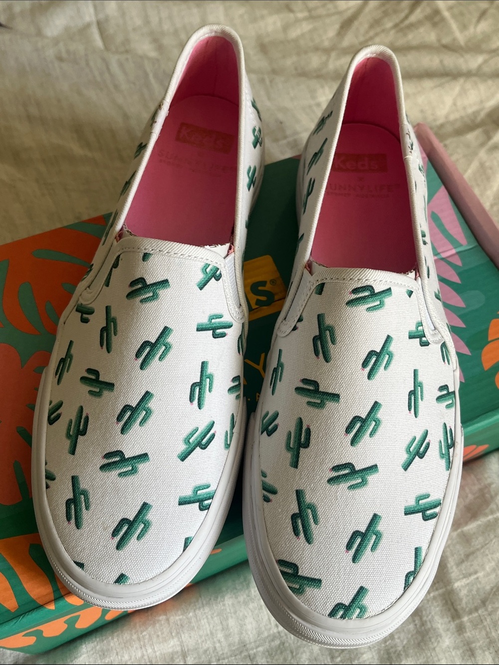 Keds Cactus Print Canvas Slip-Ons, Size 8, New in Box